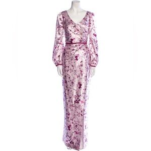 Marchesa Notte Bishop Sleeve Floral Print Charm Gown‎ Size 4 NWT